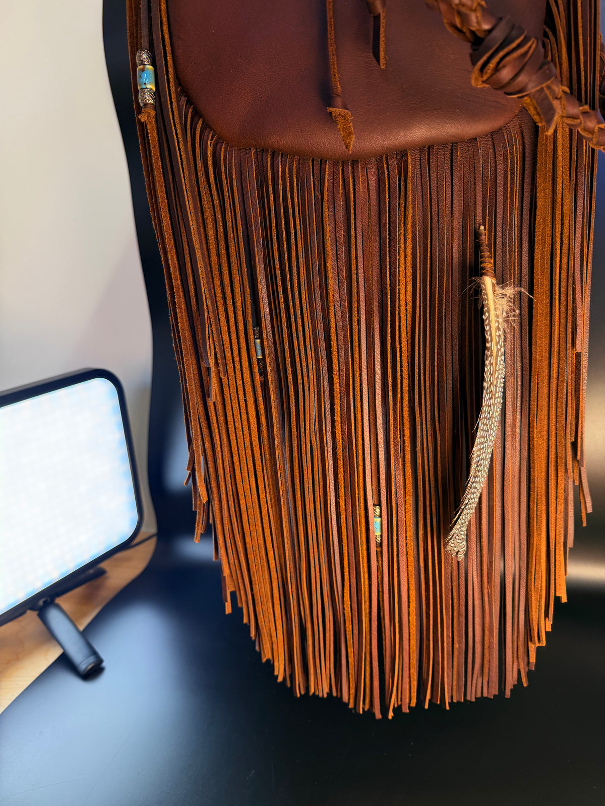 Fringe drawstring bag
