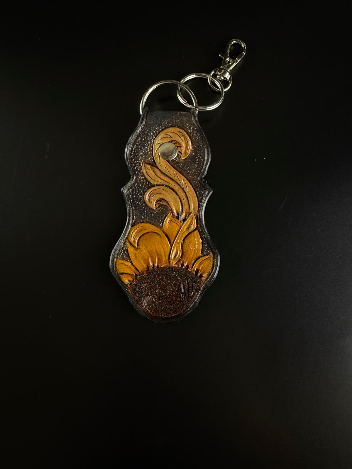 Leather sunflower keychain