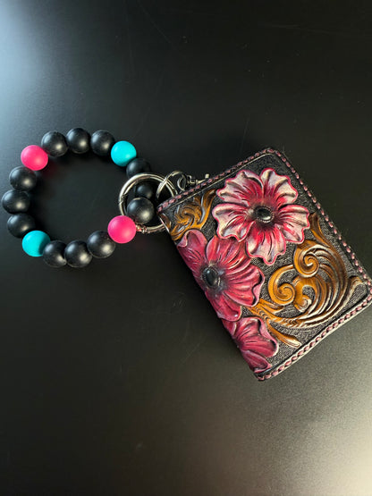 Leather wristlet card wallet