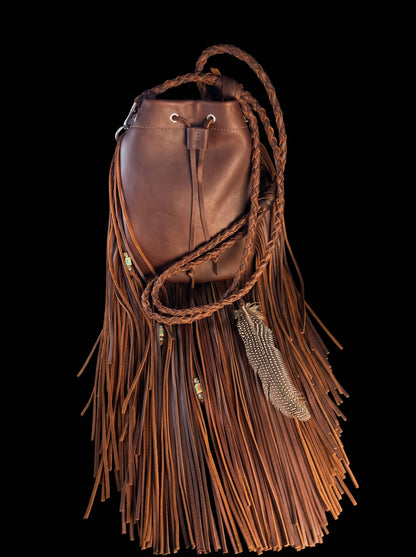 Fringe drawstring bag