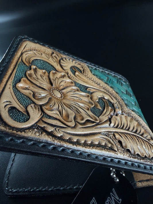 Tooled leather card wallet