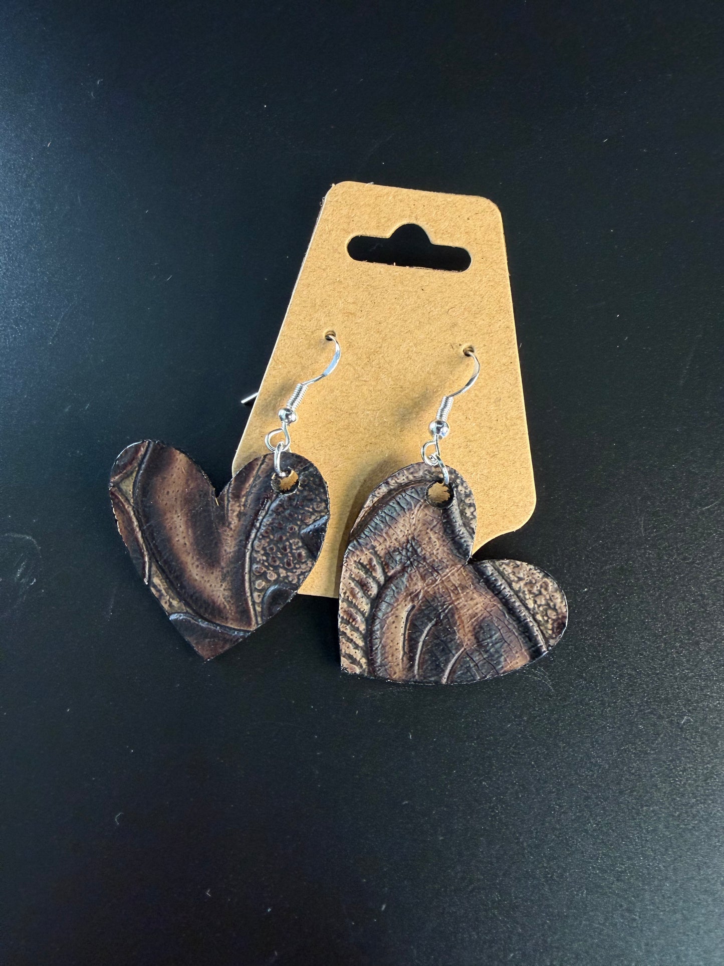 Leather heart earrings
