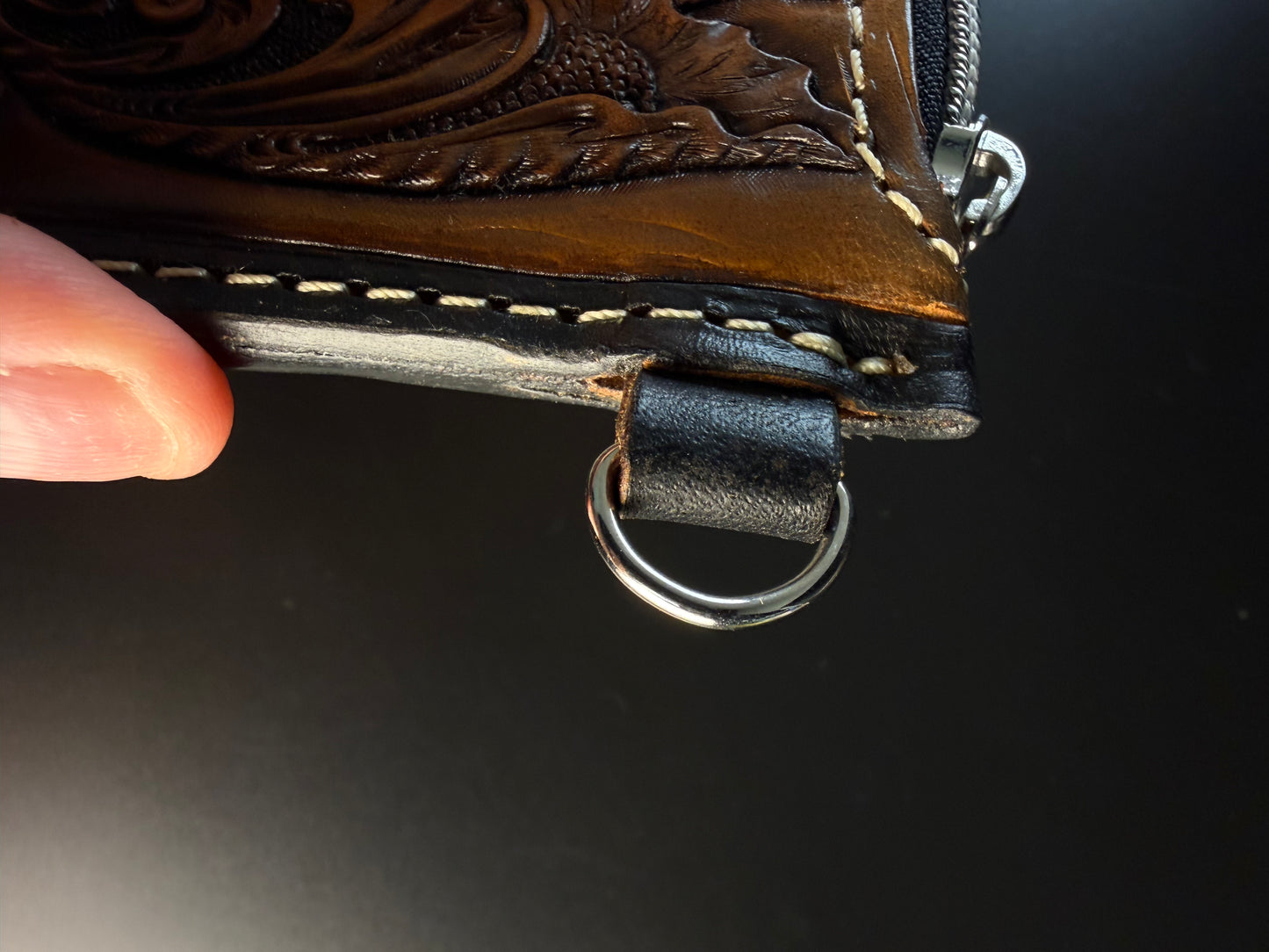 Tooled feather keychain wallet