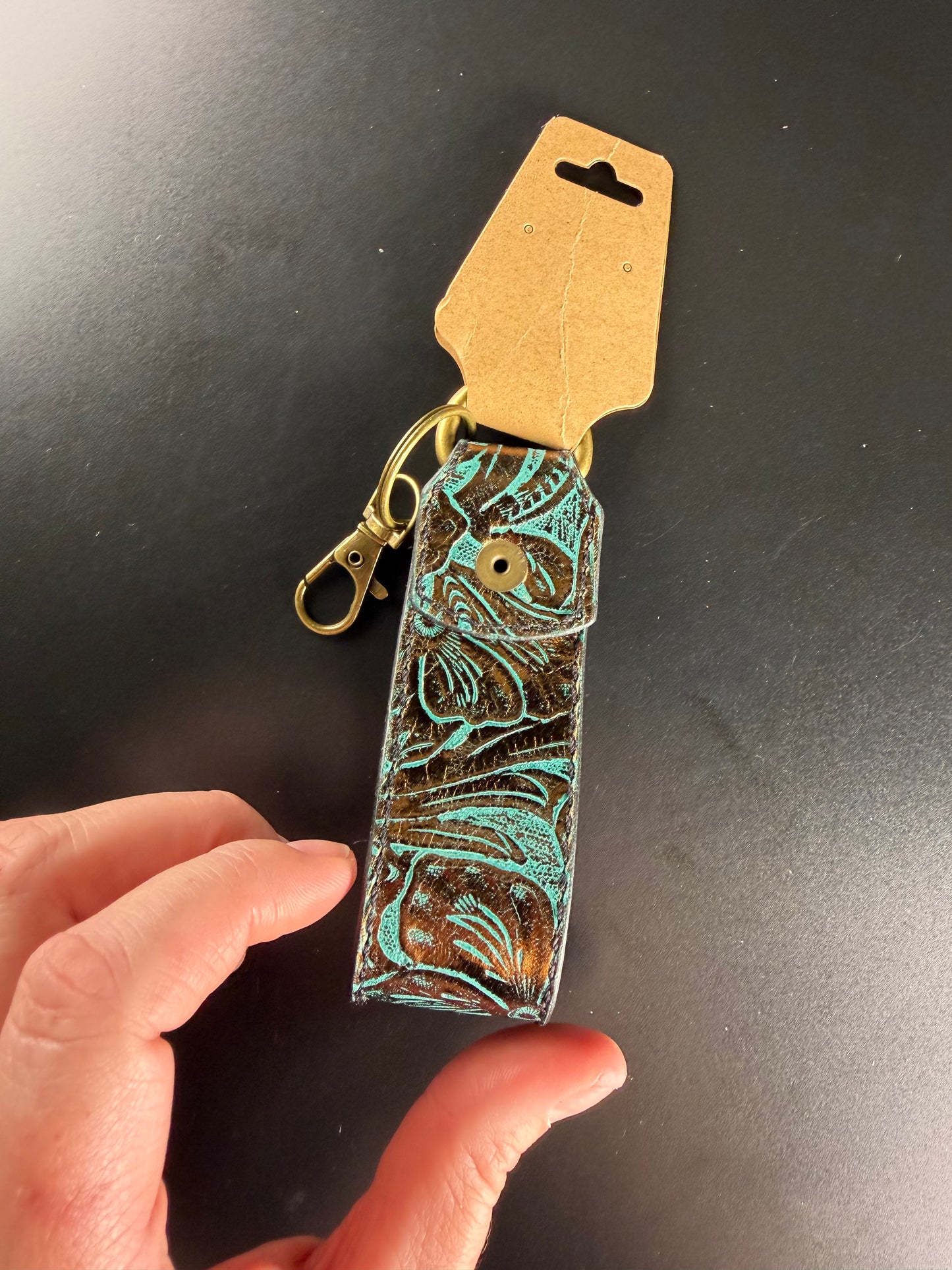 turquoise and bronze key fob