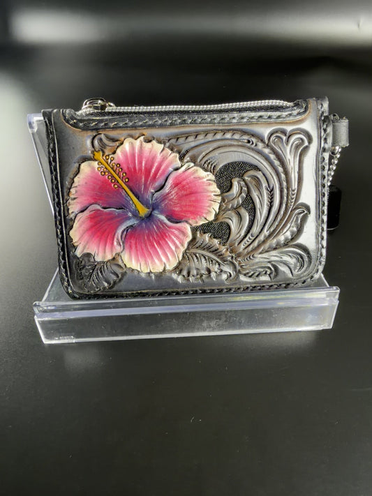 Hibiscus keychain wallet with card pocket