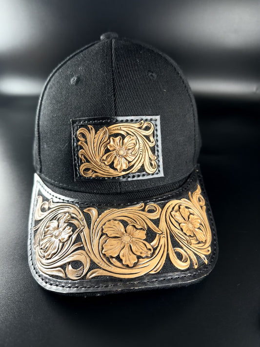 Floral tooled baseball cap