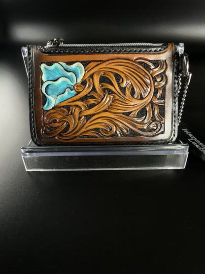 western floral leather keychain wallet