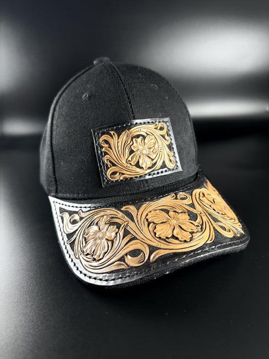 Floral tooled baseball cap