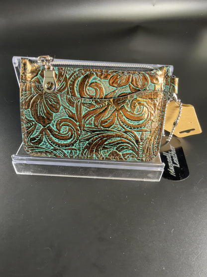 turquoise and bronze keychain card wallet